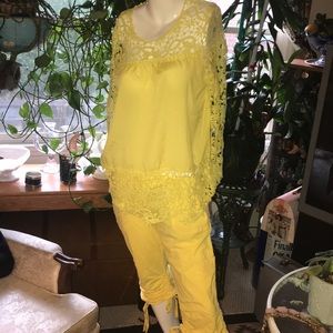 INC International Concepts Yellow Lace Top and Pants Set